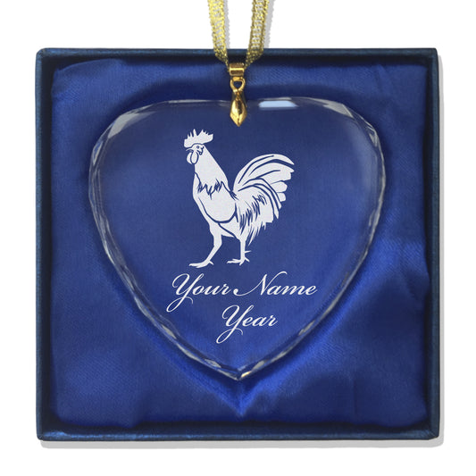 LaserGram Christmas Ornament, Rooster, Personalized Engraving Included (Heart Shape)