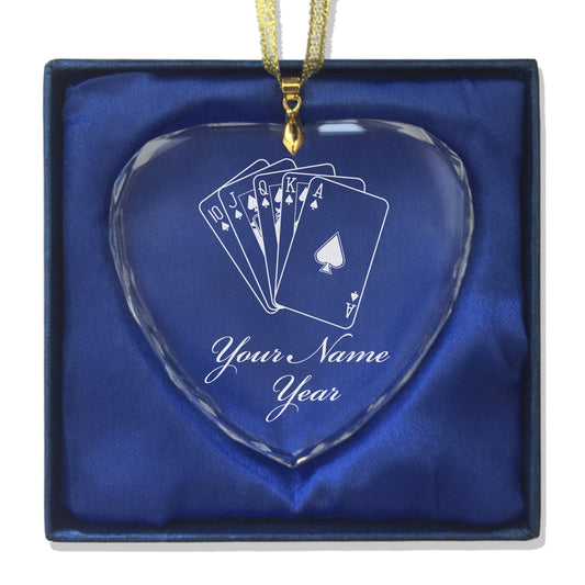 LaserGram Christmas Ornament, Royal Flush Poker Cards, Personalized Engraving Included (Heart Shape)