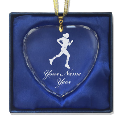 LaserGram Christmas Ornament, Running Woman, Personalized Engraving Included (Heart Shape)