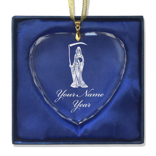 LaserGram Christmas Ornament, Santa Muerte, Personalized Engraving Included (Heart Shape)