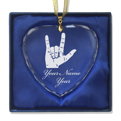 LaserGram Christmas Ornament, Sign Language I Love You, Personalized Engraving Included (Heart Shape)