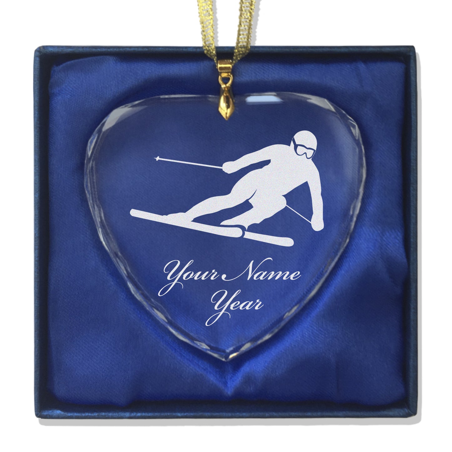 LaserGram Christmas Ornament, Skier Downhill, Personalized Engraving Included (Heart Shape)