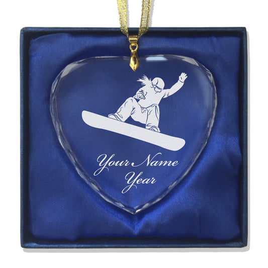 LaserGram Christmas Ornament, Snowboarder Woman, Personalized Engraving Included (Heart Shape)