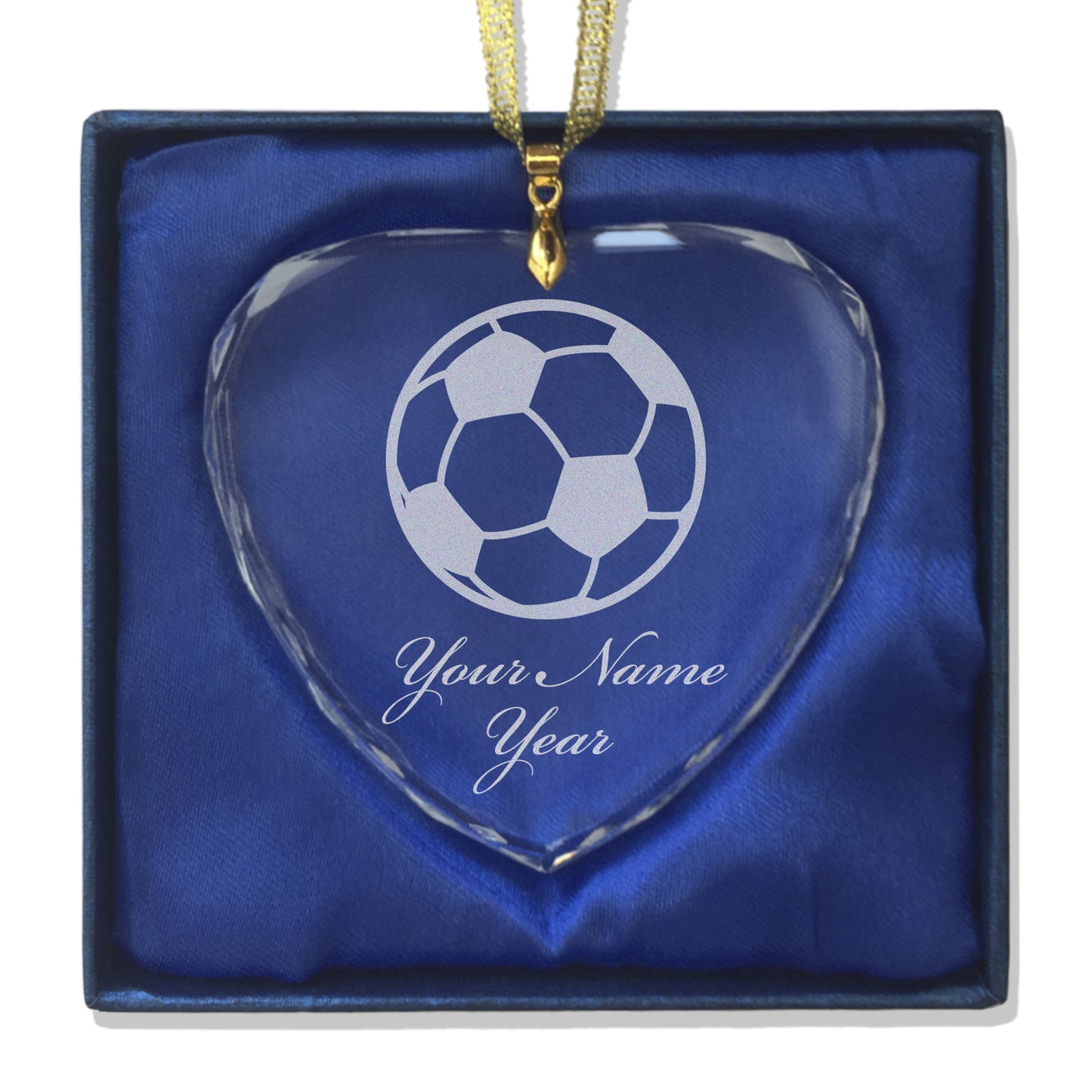 LaserGram Christmas Ornament, Soccer Ball, Personalized Engraving Included (Heart Shape)