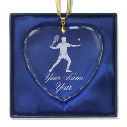 LaserGram Christmas Ornament, Tennis Player Man, Personalized Engraving Included (Heart Shape)