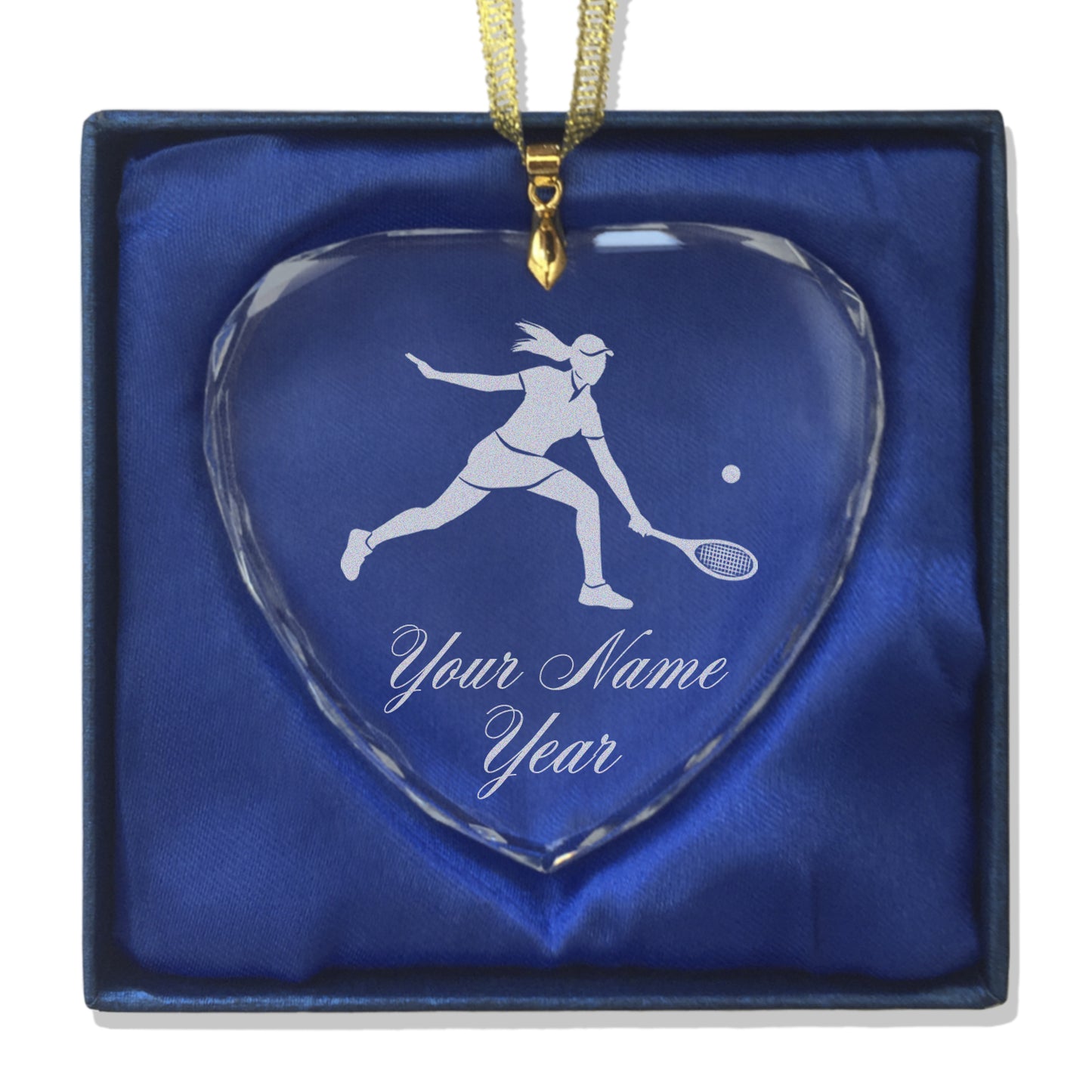 LaserGram Christmas Ornament, Tennis Player Woman, Personalized Engraving Included (Heart Shape)
