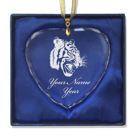 LaserGram Christmas Ornament, Tiger Head, Personalized Engraving Included (Heart Shape)