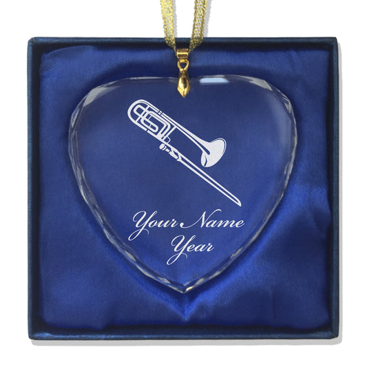 LaserGram Christmas Ornament, Trombone, Personalized Engraving Included (Heart Shape)