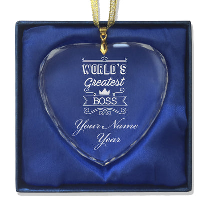 LaserGram Christmas Ornament, World's Greatest Boss, Personalized Engraving Included (Heart Shape)
