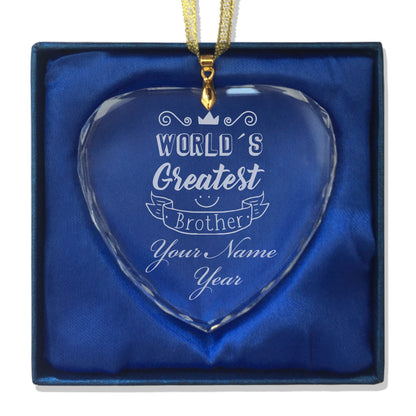 LaserGram Christmas Ornament, World's Greatest Brother, Personalized Engraving Included (Heart Shape)