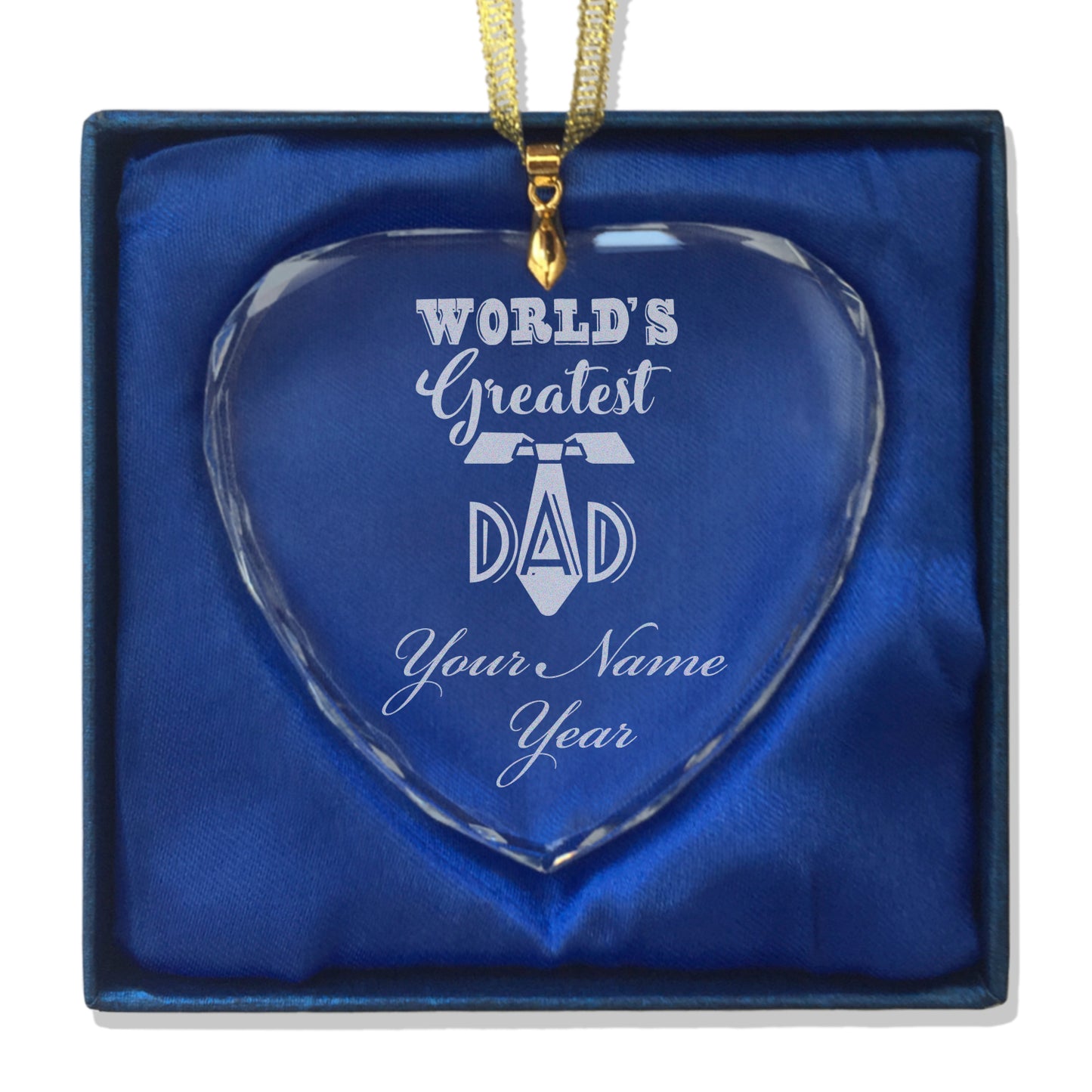 LaserGram Christmas Ornament, World's Greatest Dad, Personalized Engraving Included (Heart Shape)