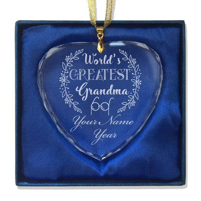 LaserGram Christmas Ornament, World's Greatest Grandma, Personalized Engraving Included (Heart Shape)