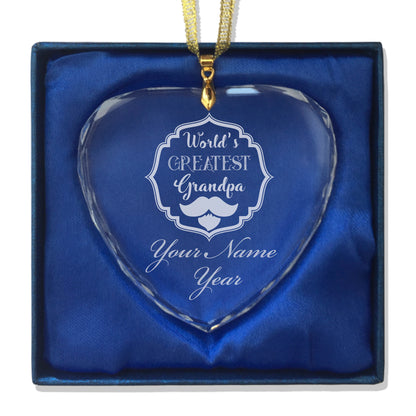 LaserGram Christmas Ornament, World's Greatest Grandpa, Personalized Engraving Included (Heart Shape)