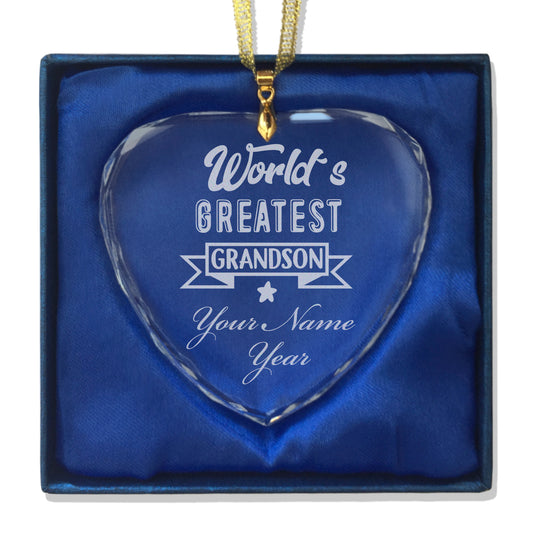 LaserGram Christmas Ornament, World's Greatest Grandson, Personalized Engraving Included (Heart Shape)