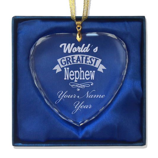 LaserGram Christmas Ornament, World's Greatest Nephew, Personalized Engraving Included (Heart Shape)
