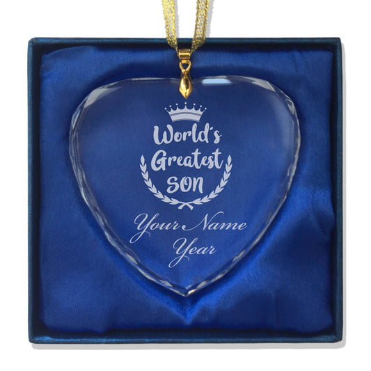 LaserGram Christmas Ornament, World's Greatest Son, Personalized Engraving Included (Heart Shape)