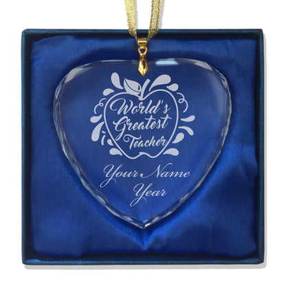 LaserGram Christmas Ornament, World's Greatest Teacher, Personalized Engraving Included (Heart Shape)