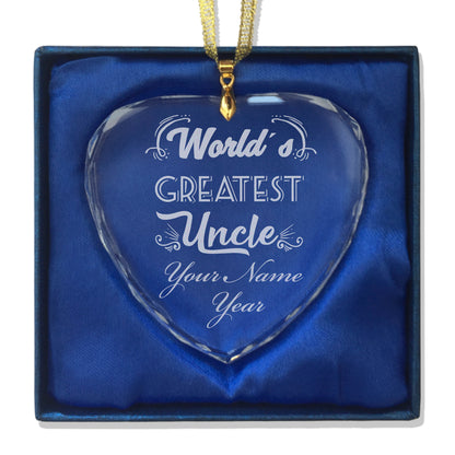 LaserGram Christmas Ornament, World's Greatest Uncle, Personalized Engraving Included (Heart Shape)