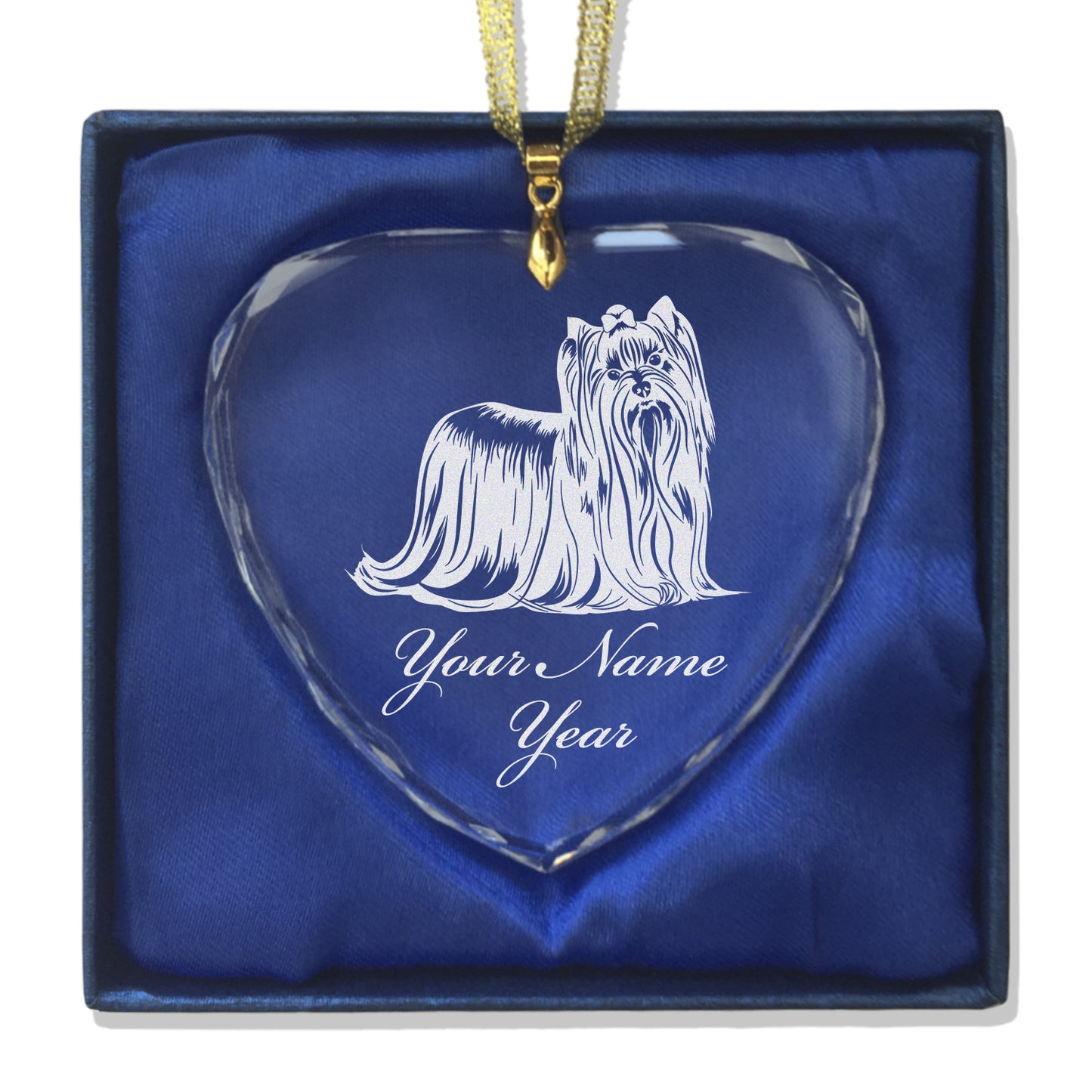 LaserGram Christmas Ornament, Yorkshire Terrier Dog, Personalized Engraving Included (Heart Shape)