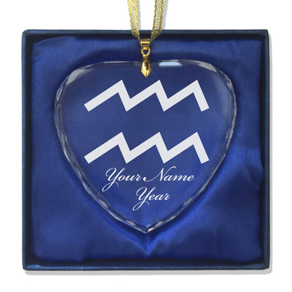 LaserGram Christmas Ornament, Zodiac Sign Aquarius, Personalized Engraving Included (Heart Shape)