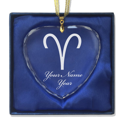 LaserGram Christmas Ornament, Zodiac Sign Aries, Personalized Engraving Included (Heart Shape)