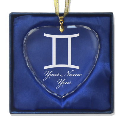 LaserGram Christmas Ornament, Zodiac Sign Gemini, Personalized Engraving Included (Heart Shape)