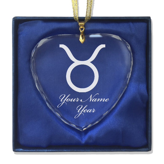 LaserGram Christmas Ornament, Zodiac Sign Taurus, Personalized Engraving Included (Heart Shape)