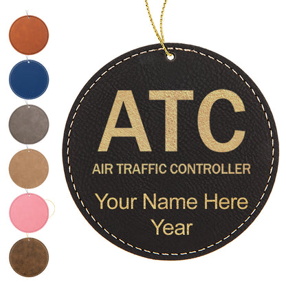 LaserGram Christmas Ornament, ATC Air Traffic Controller, Personalized Engraving Included (Faux Leather, Round Shape)