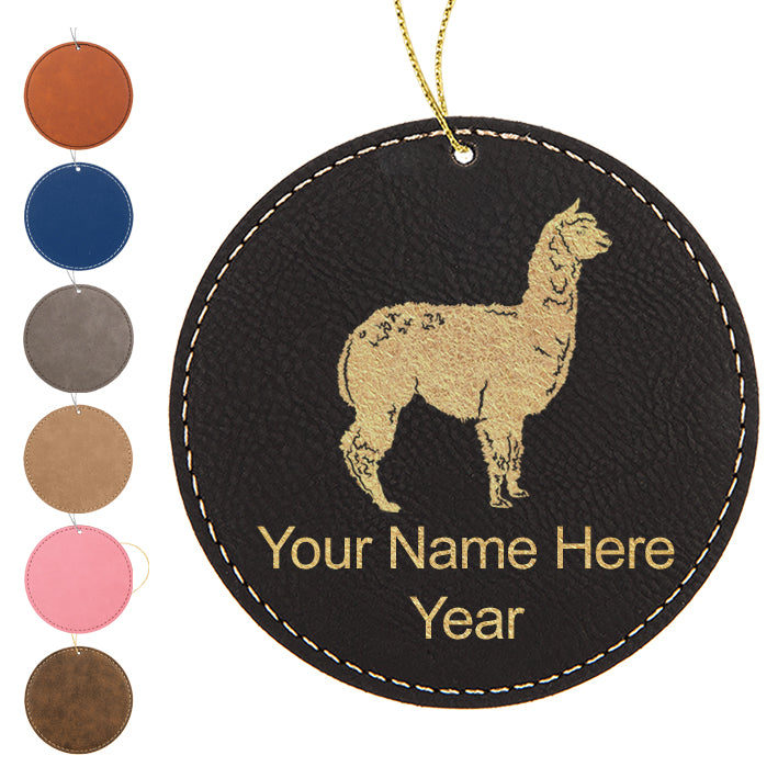 LaserGram Christmas Ornament, Alpaca, Personalized Engraving Included (Faux Leather, Round Shape)