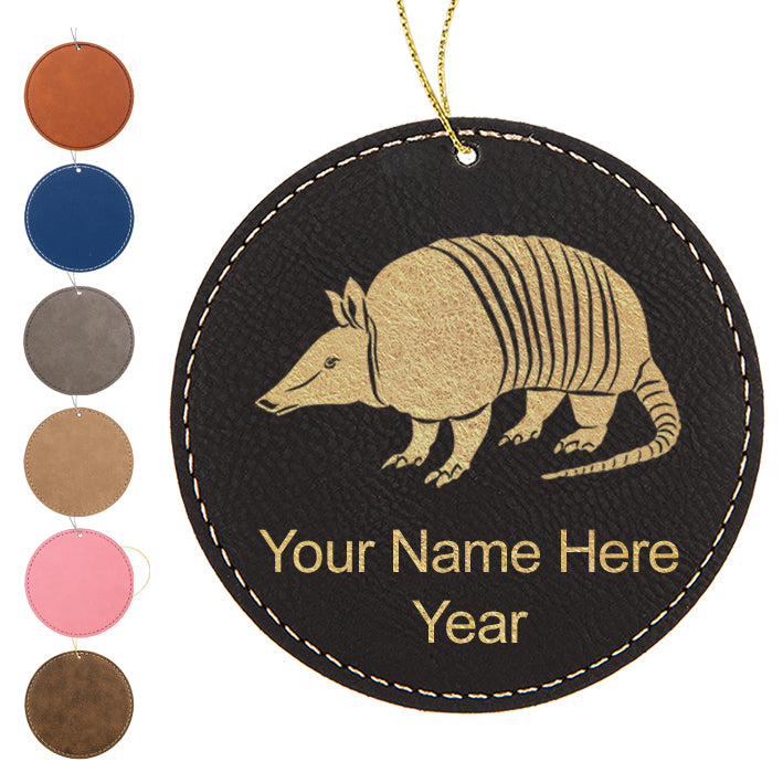 LaserGram Christmas Ornament, Armadillo, Personalized Engraving Included (Faux Leather, Round Shape)