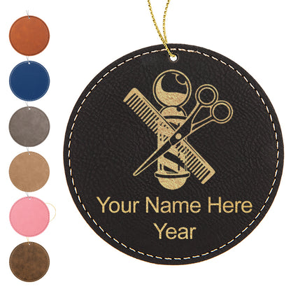 LaserGram Christmas Ornament, Barber Shop Pole, Personalized Engraving Included (Faux Leather, Round Shape)