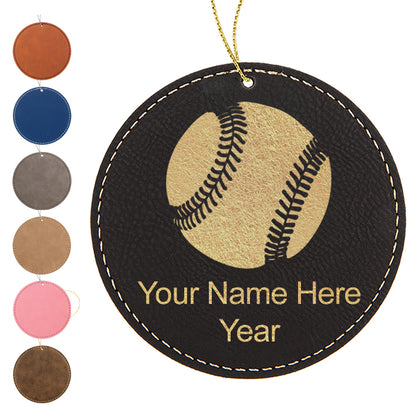 LaserGram Christmas Ornament, Baseball Ball, Personalized Engraving Included (Faux Leather, Round Shape)