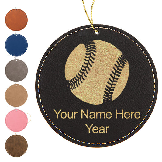 LaserGram Christmas Ornament, Baseball Ball, Personalized Engraving Included (Faux Leather, Round Shape)