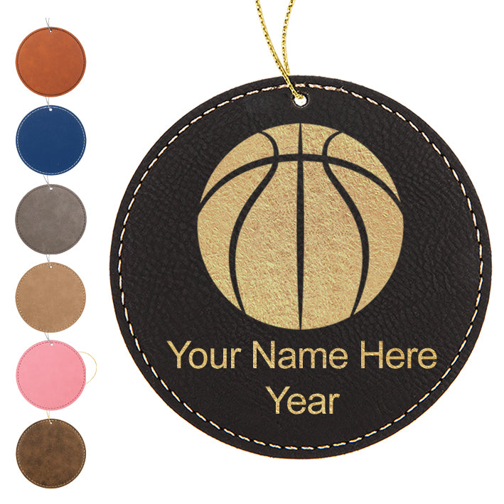 LaserGram Christmas Ornament, Basketball Ball, Personalized Engraving Included (Faux Leather, Round Shape)