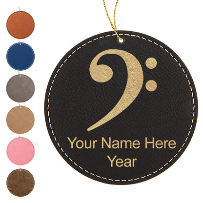 LaserGram Christmas Ornament, Bass Clef, Personalized Engraving Included (Faux Leather, Round Shape)