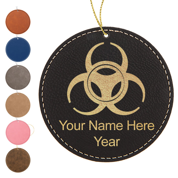 LaserGram Christmas Ornament, Biohazard Symbol, Personalized Engraving Included (Faux Leather, Round Shape)