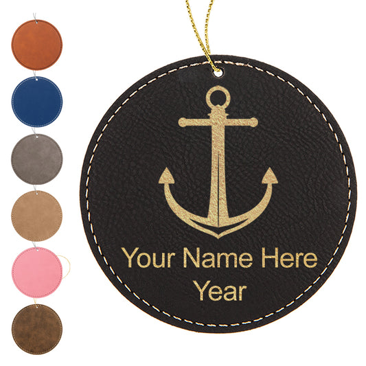 LaserGram Christmas Ornament, Boat Anchor, Personalized Engraving Included (Faux Leather, Round Shape)