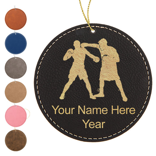 LaserGram Christmas Ornament, Boxers Boxing, Personalized Engraving Included (Faux Leather, Round Shape)