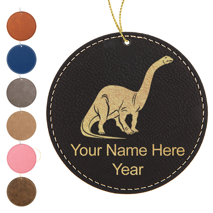 LaserGram Christmas Ornament, Brontosaurus Dinosaur, Personalized Engraving Included (Faux Leather, Round Shape)