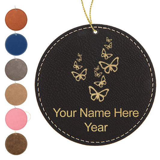 LaserGram Christmas Ornament, Butterflies, Personalized Engraving Included (Faux Leather, Round Shape)