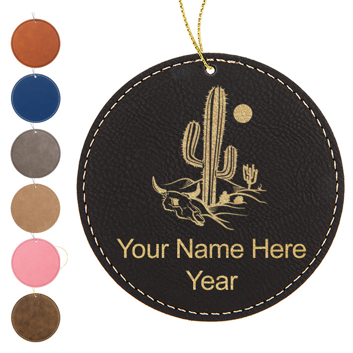 LaserGram Christmas Ornament, Cactus, Personalized Engraving Included (Faux Leather, Round Shape)