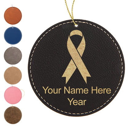 LaserGram Christmas Ornament, Cancer Awareness Ribbon, Personalized Engraving Included (Faux Leather, Round Shape)