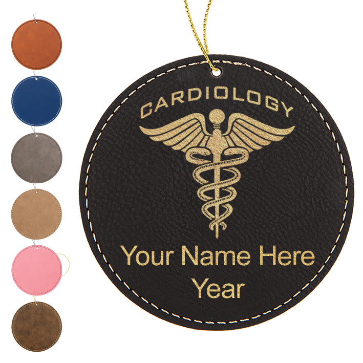 LaserGram Christmas Ornament, Cardiology, Personalized Engraving Included (Faux Leather, Round Shape)