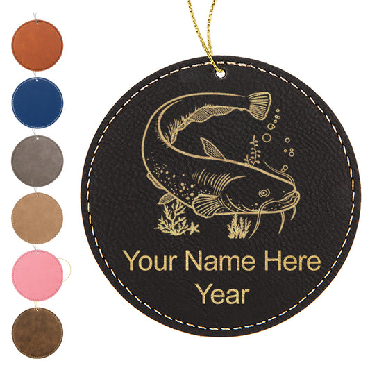 LaserGram Christmas Ornament, Catfish, Personalized Engraving Included (Faux Leather, Round Shape)