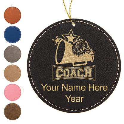 LaserGram Christmas Ornament, Cheerleading Coach, Personalized Engraving Included (Faux Leather, Round Shape)