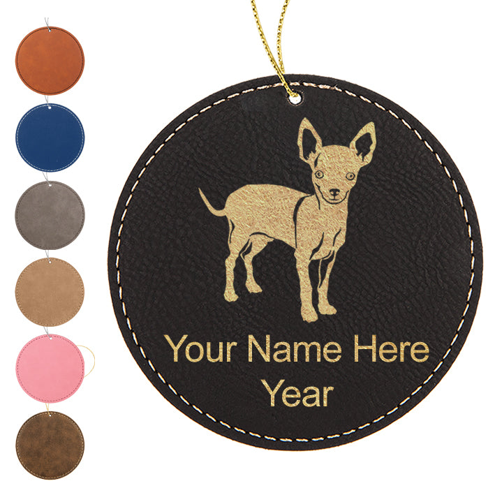 LaserGram Christmas Ornament, Chihuahua Dog, Personalized Engraving Included (Faux Leather, Round Shape)