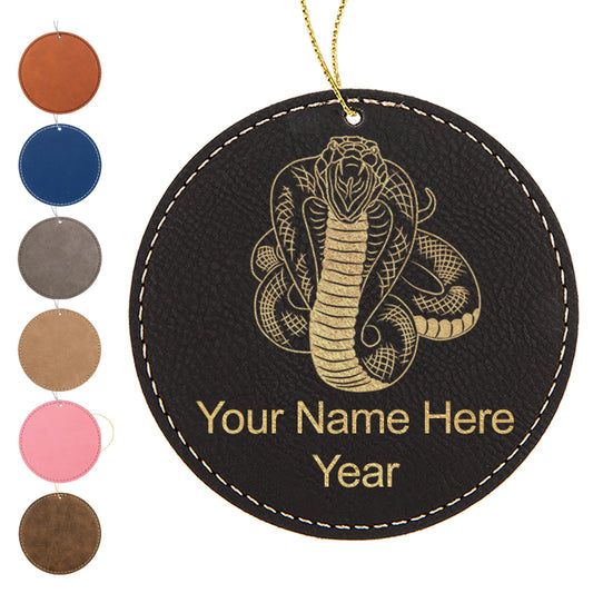 LaserGram Christmas Ornament, Cobra Snake, Personalized Engraving Included (Faux Leather, Round Shape)