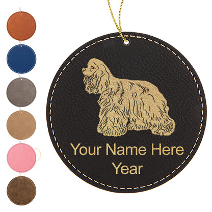 LaserGram Christmas Ornament, Cocker Spaniel Dog, Personalized Engraving Included (Faux Leather, Round Shape)