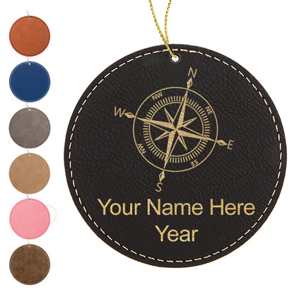 LaserGram Christmas Ornament, Compass Rose, Personalized Engraving Included (Faux Leather, Round Shape)