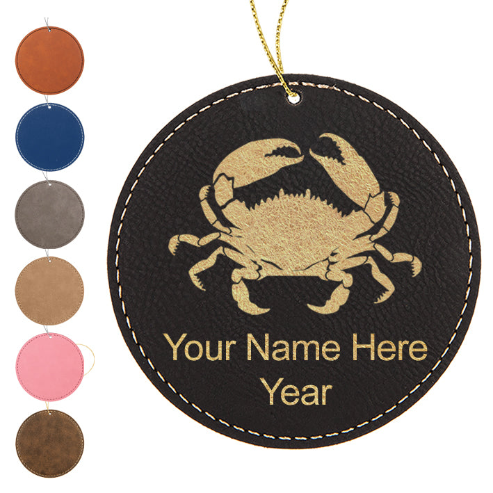 LaserGram Christmas Ornament, Crab, Personalized Engraving Included (Faux Leather, Round Shape)